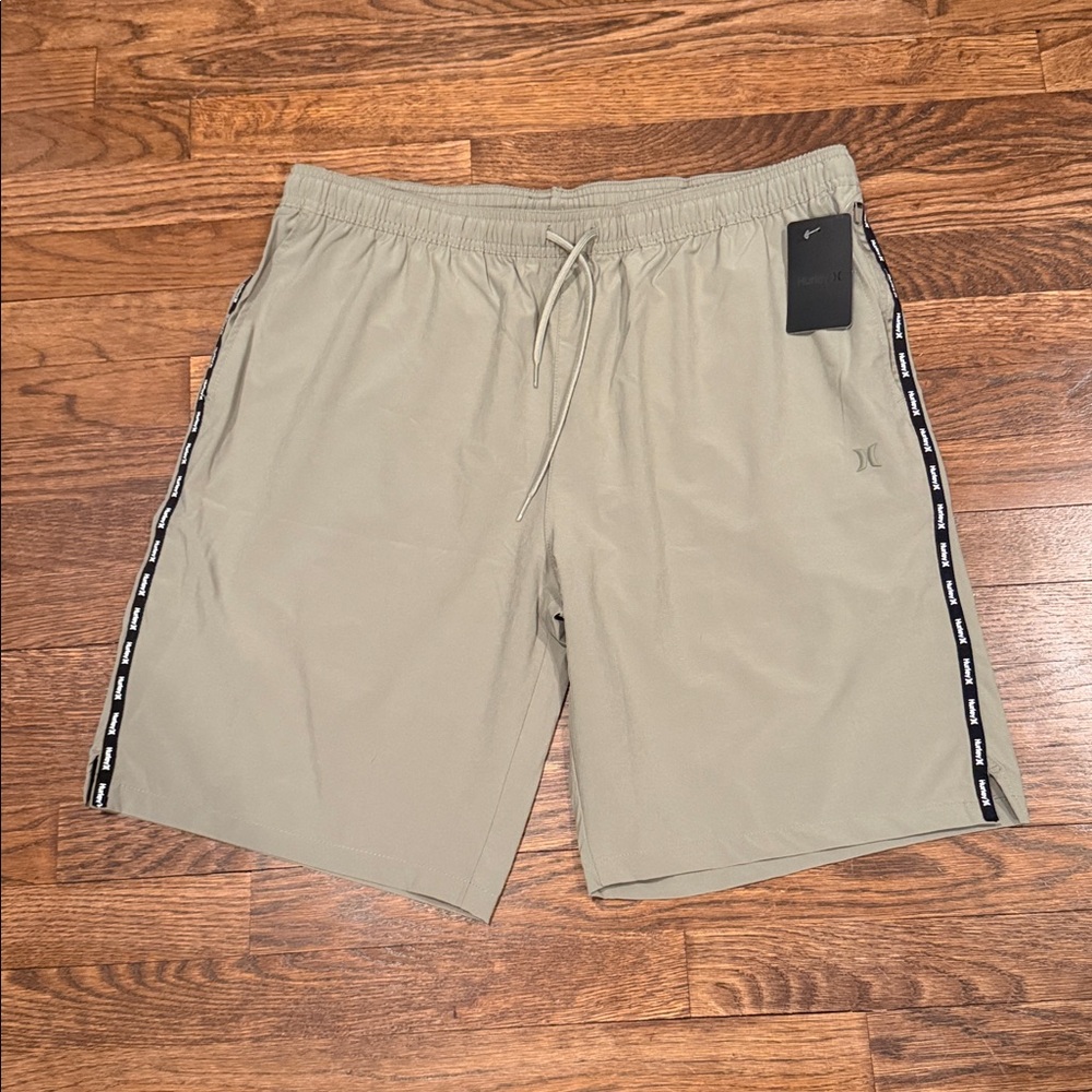NWT Hurley Olive Green Shorts with Black Side Stripes